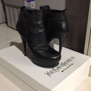 YSL Black Leather Platform Ankle Bootie